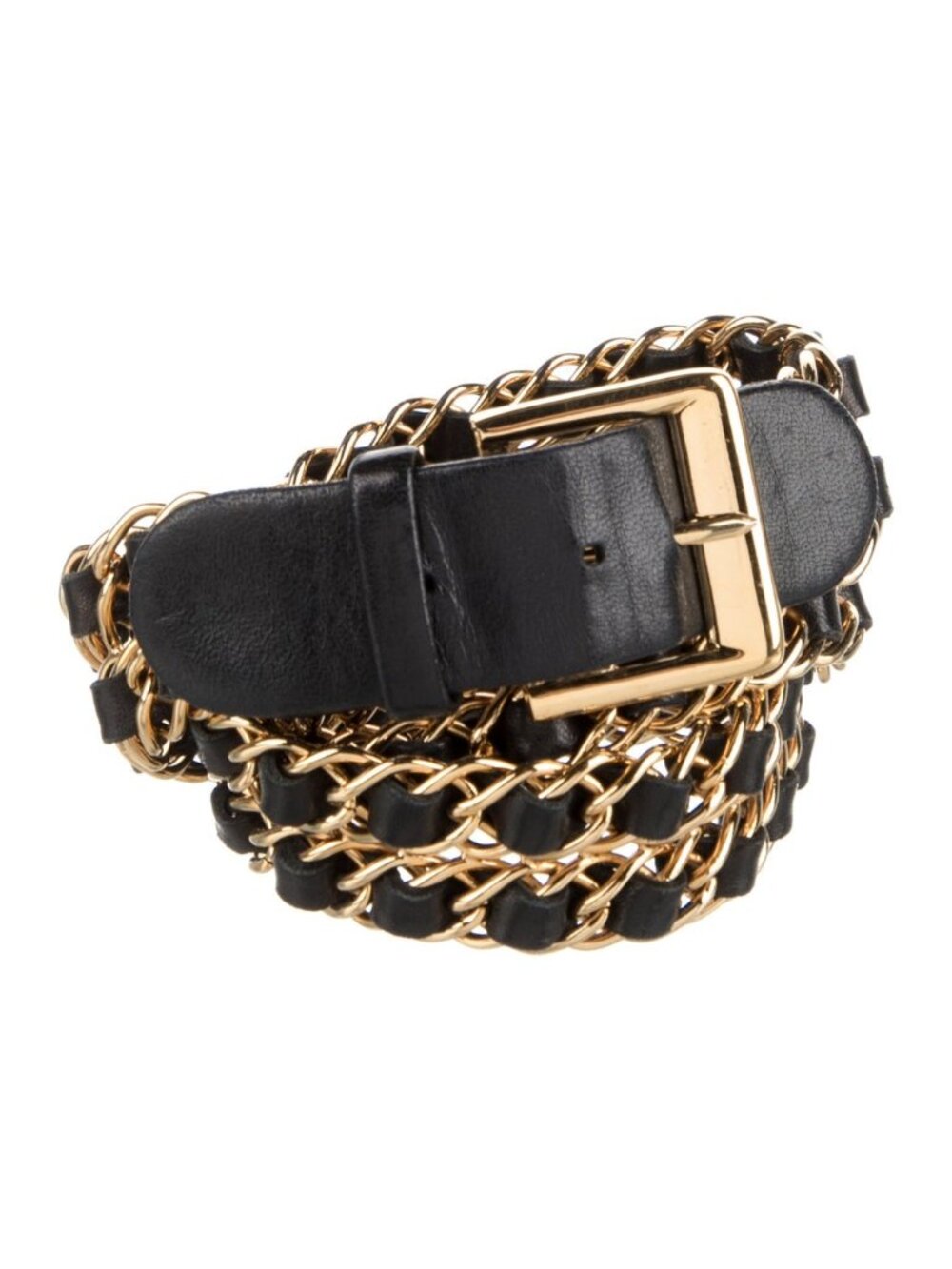 Authentic CHANEL chain link leather 75cm buckle belt
